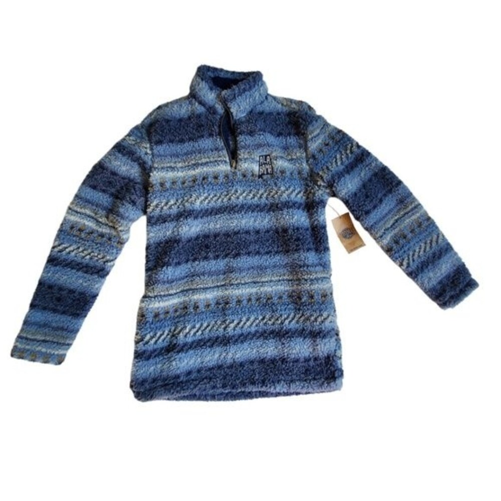 Home Free State of Alabama blue striped sherpa 1/4 zip pullover sz S